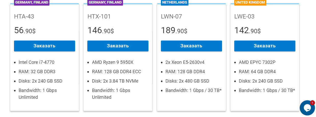 Выбор сервера на Unihost